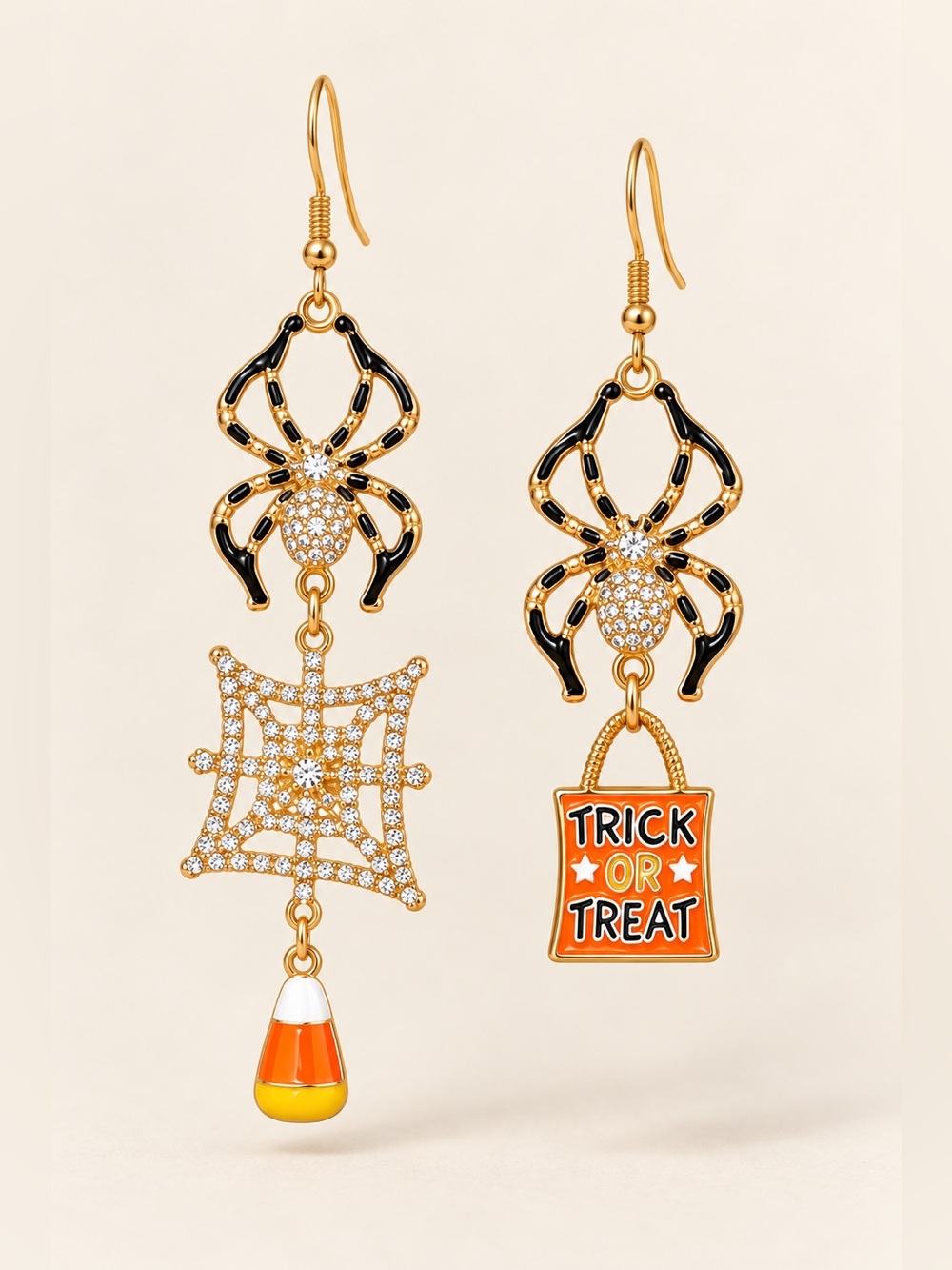 Halloween Spider Dangle Earrings with 'Trick or Treat' Charm